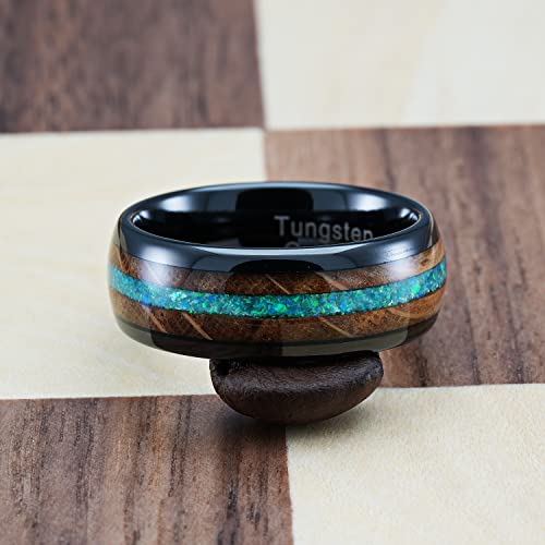 100S JEWELRY Black Tungsten Rings For Men Whiskey Barrel & Green Opal Wedding Promise Engagement Band Size 6-16 - color: Black