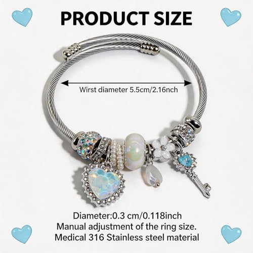 Charm Bracelets for Womens,Exquisite Cute Cartoon Friendship Silver Bracelets Stainless Steel Bangle, Womens Jewelry Suitable for Holiday Gifts and Birthday Gifts - color: Heart Key Bracelet
