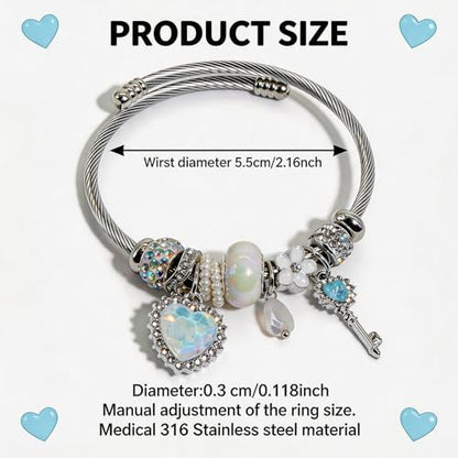 Charm Bracelets for Womens,Exquisite Cute Cartoon Friendship Silver Bracelets Stainless Steel Bangle, Womens Jewelry Suitable for Holiday Gifts and Birthday Gifts - color: Heart Key Bracelet