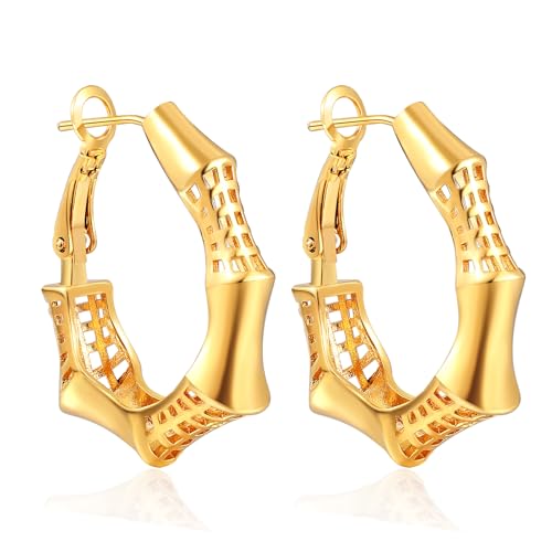 Gold/Silver Hoop Earrings For Women Trendy,Chunky/Big/Thin/Medium/Oval/Thick/Twist Multi-Colored Zirconia Dangle Huggie Rainbow CZ Amber Resin Hoops, Lightweight Birhtday Fashion Jewelry Gift. - color: A10 ( Bamboo Dangle Hoops)