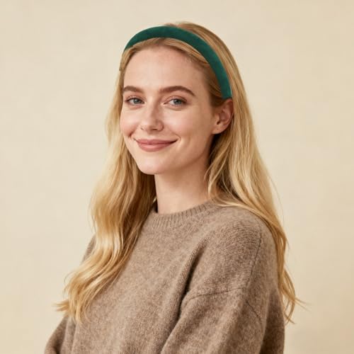 Wecoe Padded Headbands for Women - Fall & Winter Plain Sueded-Like Headbands Fashion Non slip Soft Comfortable Head Bands Hair Accessories for Women(Green)