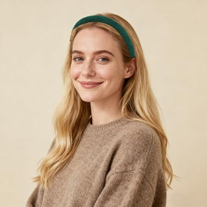 Wecoe Padded Headbands for Women - Fall & Winter Plain Sueded-Like Headbands Fashion Non slip Soft Comfortable Head Bands Hair Accessories for Women(Green)
