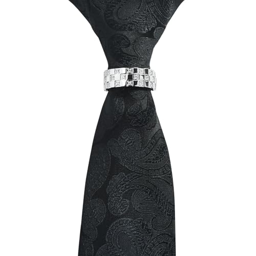 Sparkling Crystal Men's Neck Tie Ring Tie Clasp Necktie Clips Holder Tie Accessories with Box for Wedding Jewelry Gift - style: Silver Clips with Crystal Square
