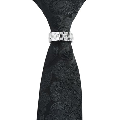Sparkling Crystal Men's Neck Tie Ring Tie Clasp Necktie Clips Holder Tie Accessories with Box for Wedding Jewelry Gift - style: Silver Clips with Crystal Square