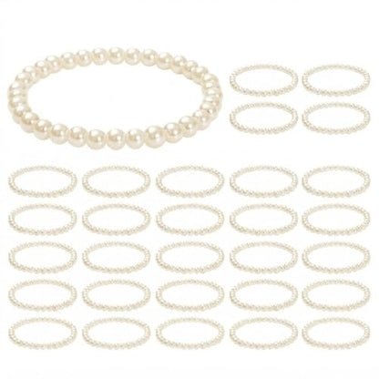 30 PCS Pearl Bracelets for Women, Stretch Bridesmaid Faux Pearl Beaded Bracelets Set, Bulk Wedding Bridal Party Favor Jewelry Gifts(White) - color: 30 Beige