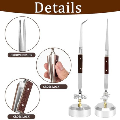 Third Hand Soldering Tweezers, 6 Pcs Cross Locking Tool for Jewelry Making | Self Closing Straight & Angled Tweezer, 2 with Base 360° Rotation, Figure 8 Gourd Clamp, Fits Crafting, Jewelry Repairing