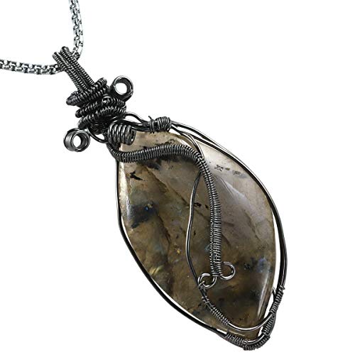 TUMBEELLUWA Handmade Copper Wire Wrapped Labradorite Necklace for Women Men | Irregular Shape, Third Eye Chakra, Enhances Intuition & Spiritual Awareness, 19.86" Stainless Steel Chain, Daily Wear - style: Style 7