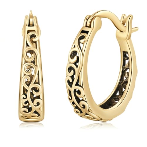 14K Gold Earrings for Women Gold Filigree/Celtic Huggie Earrings Jewelry Easter Mothers Day Gifts for Mom Girlfriend - style: Filigree-A