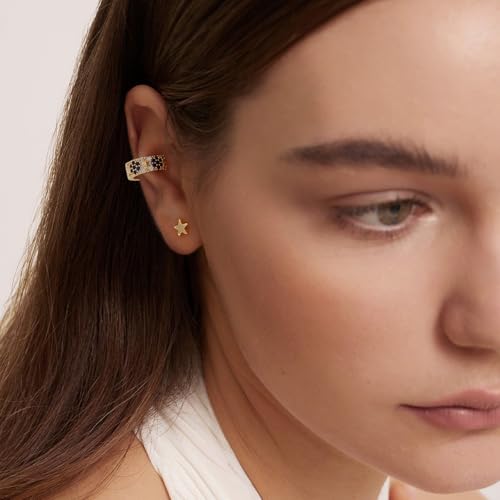 Chunky Ear Cuff Earrings for Women Single | Non Piercing, Clip On, 14K Gold Plated, Cubic Zirconia, Hypoallergenic, Jewelry Gifts - style: Blue