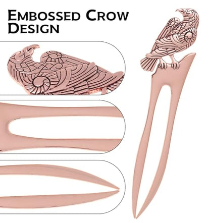 2pcs Antique Rose Raven French Hair Pins Black Wicca Witch Hair Sticks Renaissance Festival Hair Acceossories for Women 06