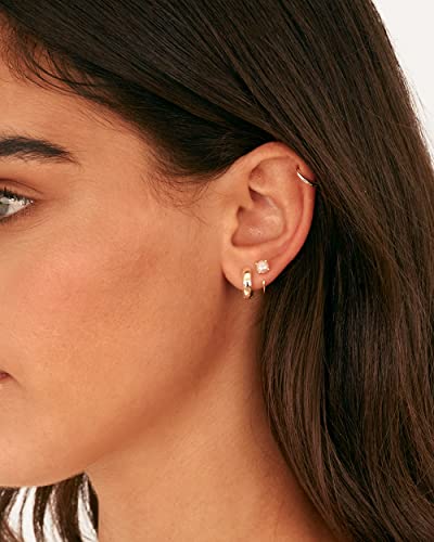 PAVOI 14K Gold 925 Sterling Silver Huggie Half Hoop Earrings for Women | Tiny Boho Colored Cartilage Earring | Blue, Green, Amethyst, Garnet, Black CZ, Turquoise, Opal, Pearl - style: Pearl