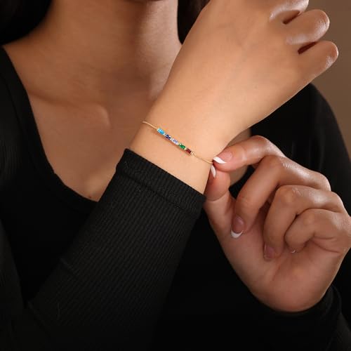 Sterling Silver Personalized 1-6 Birthstone Bracelet for Women Mothers Day Bracelet for Mom Daughter Custom Dainty Jewelry for Christmas Birthday Gift Ideas - style: Gold-4 stones