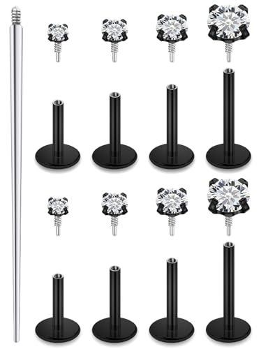 18G 16G Internal Thread Flat Back Nose Stud Earrings Surgical Steel Conch Tragus Cartilage Medusa Monroe Labret Lip Rings Piercing Jewelry for Women Men CZ Silver Black Gold Hypoallergenic - color: Black, size: 18g