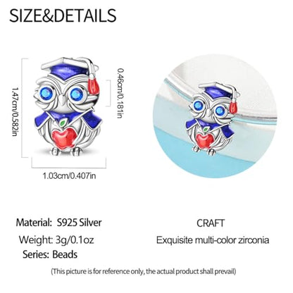 Charm for Bracelets and Necklaces, Heart Animals 925 Sterling Silver Bead Celestial Sun Moon Star Charms Jewelry Gift for Women Girls - color: Graduation Owl Charm