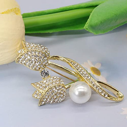 Lavender flower brooch crystal rhinestone tulip brooch elegant accessories jewelry women brooches and pins fashion jewelry wedding flowers lapel pin - color: Gold