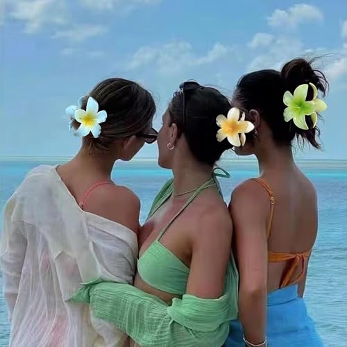 Flower Hair Clips for Women Girls Claw Clips Summer Fashion Hair Accessories with Green Gradient Cute Plumeria Design Barrettes Hold Hair in Place for Thick Thin Hair(3Pcs: 1 large 2 small) - color: Green