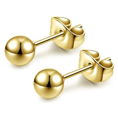 3/4 Pairs Stainless Steel Ball Stud Earrings, High Polished Round Ball Earrings Set for Women & Men 4-10mm - color: Gold