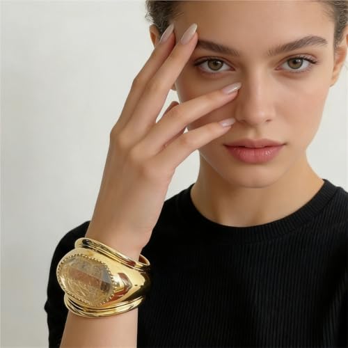 Oval Open Cuff Bracelet for Women – Light Wide Statement Bangle for Office & Everyday Wear