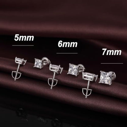 Jiamiaoi Stud Earrings Screw Back Sterling Silver Cubic Zirconia Stud Earrings Set 4 Millimeters-8 Millimeters Nickle Free Hypoallergenic Earring Studs - color: B-Square Cut Clear, size: 7mm