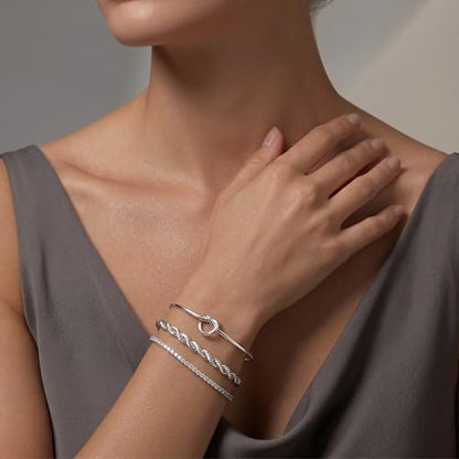 925 Sterling Silver Bracelets for Women Stack, Trendy Tennis Bangle Cuff Jewelry Set 14K Gold Plated, Adjustable Bracelet Set for Wrist Essentials, Women Fashion Watch Band Acecessories - style: Bracelet_3pcs(Dainty Tennis Set2-Silver)