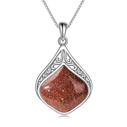 YAFEINI Teardrop Necklace Sterling Silver Filigree Irish Pendant Necklace Natural Stone Moonstone/Lapis Lazuli/Larimar/Moss Agate Necklace Jewelry - color: Golden Sandstone teardrop necklace