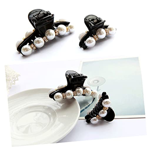 Snap Barrettes for Women Black Pearl Clips Fashion Style Hair Clip Set 3 Sizes Included