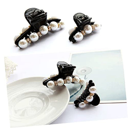 Snap Barrettes for Women Black Pearl Clips Fashion Style Hair Clip Set 3 Sizes Included