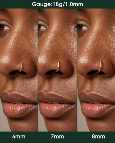 14K Solid Gold Nose Rings, Yellow Gold, 18g/16g/20g | For Women Man, Real Gold, 14Kt, Tiny Seamless Hoop, Nose Piercing, Cartilage Earring, Hypoallergenic - color: HoopA, size: 18g- 7mm