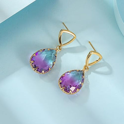 Crystal Earrings CXUEMH Teardrop Earrings for Women Blue and Green Dangle Earrings Elegant Earrings for Prom Emerald Green Earrings Formal Jewelry Crystal Drop Earrings - color: Style A
