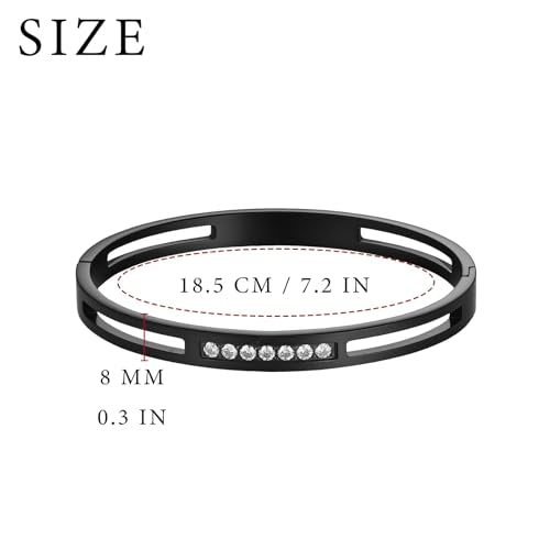MILAKOO 6/8mm Gold/Silver Color Bangle Hollow Stainless Steel with Rhinestone Bracelets - color: Black, size: 8mm
