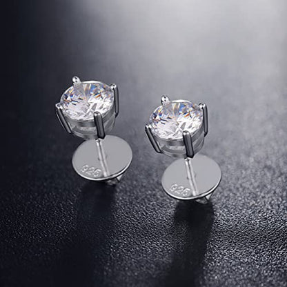 Jiamiaoi Stud Earrings Screw Back Sterling Silver Cubic Zirconia Stud Earrings Set 4 Millimeters-8 Millimeters Nickle Free Hypoallergenic Earring Studs - color: D-Flat-Round Silver, size: 7mm