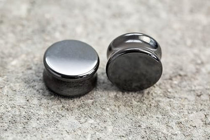 Pierced Owl - Hematite Stone Double Flared Plug Earrings, Sold as a Pair - style: 3mm (8GA)