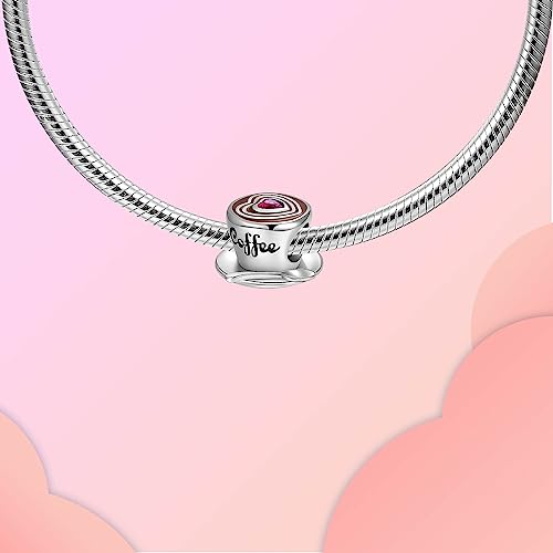 LUXILLA Love You Best Friend Grandma Wife Heart Charm 925 Sterling Silver Charms Fit for Bracelets Necklace Jewelry Gift for Women - color: Coffee Cup