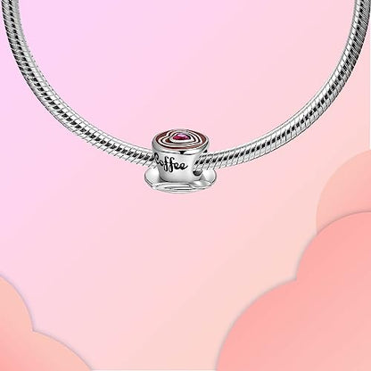 LUXILLA Love You Best Friend Grandma Wife Heart Charm 925 Sterling Silver Charms Fit for Bracelets Necklace Jewelry Gift for Women - color: Coffee Cup