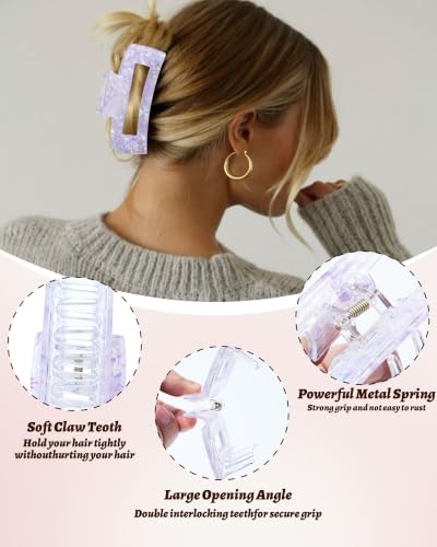 4PCS Large Claw Clips for Thick Hair, Large Acrylic Hair Clips | Modern Marble Geometric Design, Non-Slip Secure Hold for Long Hair, Buns, Updos and Everyday Styling - color: White + Purple + Red + Blue