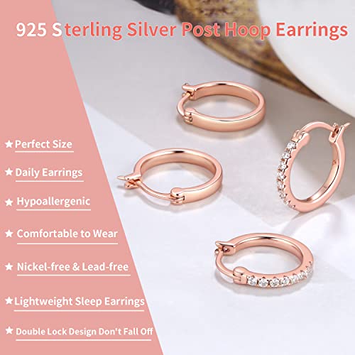 14K Gold Plated Hoop Earrings for Women with 925 Sterling Silver Post, Lightweight Small Hoop Earrings 15mm/20mm Huggie Hoop Earrings - color: 2 Pcs - 14K Rose Gold Plated, size: 15MM