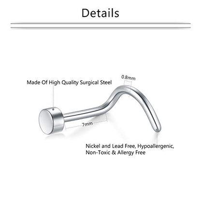 Mayhoop 20g Nose Rings Hoops And Studs For Women Men - Hypoallergenic 316L Surgical Stainless Steel L Shape Nose Screw Bone Silver Rose Gold Black Rainbow Pack 28Pcs - color: Nose screw(Silver+Rose gold)