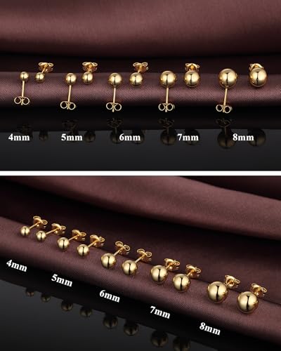 925 Sterling Silver Ball Stud Earrings for Women Men Hypoallergenic Ball Earrings 4mm-8mm - color: yellow, size: 4mm