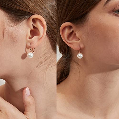 Pearl Earrings for Women Pearl Leverback Earrings 925 Sterling Silver - color: B3-rose