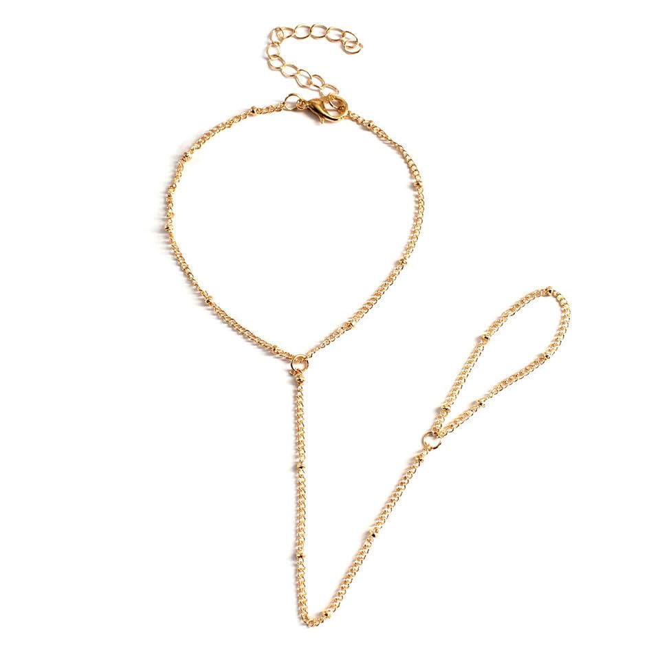 AceFun 1PC Gold Hand Chain Bracelet for Women Rhinestones Crown Pearls Beads Finger Ring Bracelets Trendy Dainty Simple Waterproof Bracelet Fashion Body Jewelry for Ladies - color: Beads