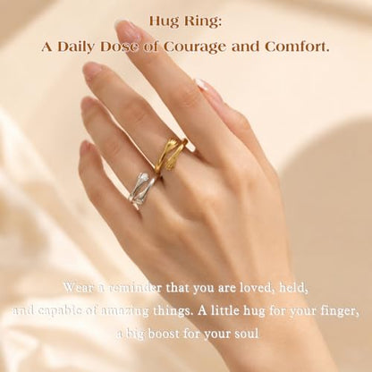 Sterling Silver Hug Ring for Women Teen Girls Adjustable Love Promise Ring Inspirational Open Rings Mothers Day Birthday Gift for Daughter Granddaughter Mom Wife Best Friend - color: 18K Gold / Daughter Gift(Beautiful g***s,you can do amazing things)
