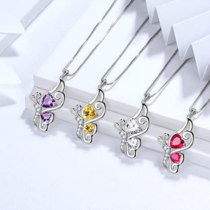 Butterfly Heart Necklace Birthstone Pendant Necklace Earrings Bracelet Women 925 Sterling Silver Animal Butterflies Birthstone Pendant Crystal Birthday Jewelry Wedding Gift - color: I.September-necklace