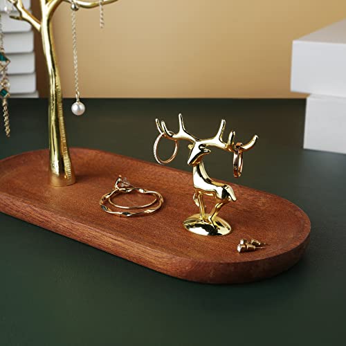 MORE&LESS Branch Jewelry Rack with deer, for Ring Earrings Necklace Bracelet,Suitable for living rooms, bathrooms,offices,etc. - color: C Tree&Deer Wood Tray