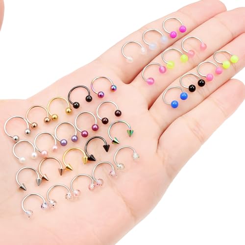 20/18/16/14G Horseshoe Septum Nose Lip Rings Smile Piercings 6/8/10/12/14/16mm Cartilage Helix Daith Earrings Surgical Steel Jewelry for Women Men - size: 20g*5/16in(8mm)