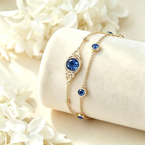 Midari 18K Gold Irish Infinity Celtic Knot Birthstone Layed Anklet Bracelet with 12 Months Birthstone Birthday Jewelry Gifts for Women Mom - color: 09-Sapphire, size: Bracelet 7"-9"