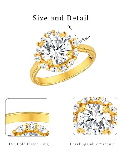 14k Gold Plated Big Round Statement Crystal Knuckle Thin Engagement Wedding Cubic Zirconia Rings for Women