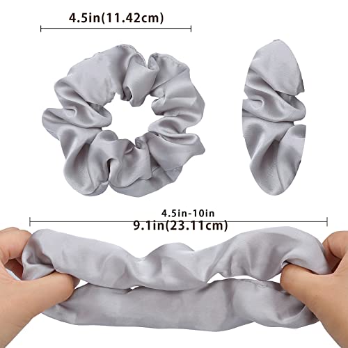 Lolalet Scrunchies for Women, Satin Hair Scrunchies Softer Than Silk Hair Ties for Hair Sleep, Big Scrunchy Ponytail Holder with Elastic Hair Bands for Girls Thick Thin Curly Hair -6 Pack, Style C - color: 2- Satin/Champagne, Pink, White, Grey, SandyBrown
