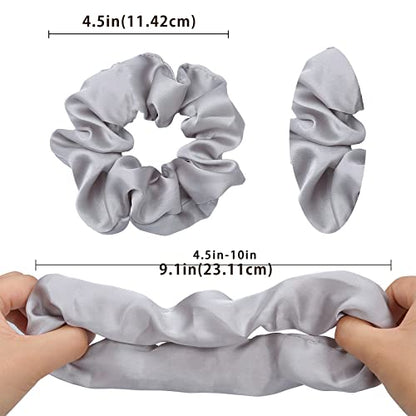 Lolalet Scrunchies for Women, Satin Hair Scrunchies Softer Than Silk Hair Ties for Hair Sleep, Big Scrunchy Ponytail Holder with Elastic Hair Bands for Girls Thick Thin Curly Hair -6 Pack, Style C - color: 2- Satin/Champagne, Pink, White, Grey, SandyBrown