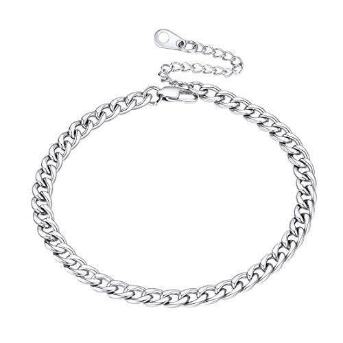 U7 Ankle Bracelets for Women Stainless Steel Waterproof Tarnish Resistant | 18K Gold Plated/Silver/Rose Gold Anklets, Cuban Chain Anklet Bracelets, Perfect for Summer Beach and Vacation Outfits - color: Stainless Steel-5mm-Curb Chain