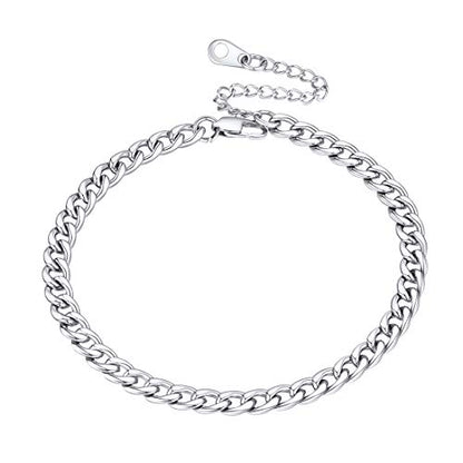 U7 Ankle Bracelets for Women Stainless Steel Waterproof Tarnish Resistant | 18K Gold Plated/Silver/Rose Gold Anklets, Cuban Chain Anklet Bracelets, Perfect for Summer Beach and Vacation Outfits - color: Stainless Steel-5mm-Curb Chain